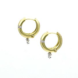Meira T Small Hoop Earrings with Dangling Diamonds in 14k Yellow Gold
