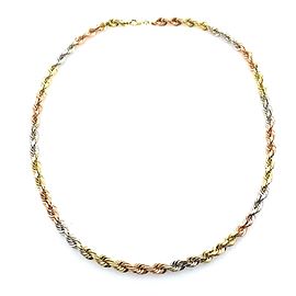Men's 14kt Multi-Toned Yellow White Roe Gold Rope Chain Necklace 7.30 MM 24' Inc