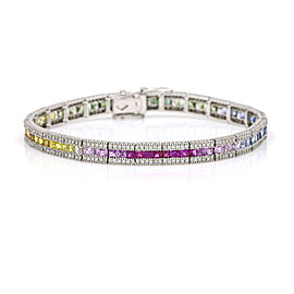 7.00 ct Diamond Rainbow Sapphire Bracelet in 14k White Gold