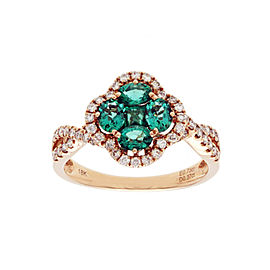 18K Rose Gold 0.37 CT Diamonds & 0.73 CT Emerald Four Leaf Clover Ring Size 6
