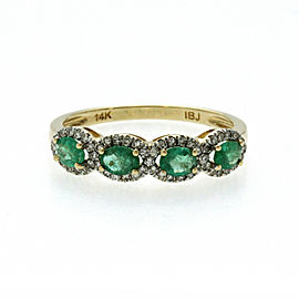 0.40 CT Colombian Emerald & 0.24 CT Diamonds 14K Yellow Gold Wedding Band Ring