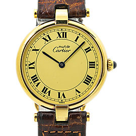Cartier Mustde Vermeil Ladie's Quartz Watch 925 Silver Gold Plated 30mm