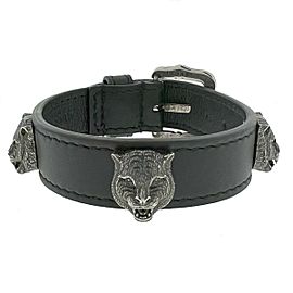 Gucci Black Leather Tiger Head Men's Bracelet