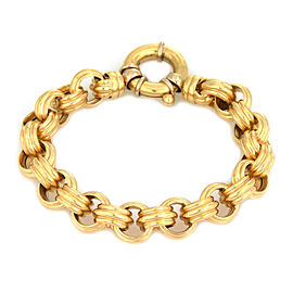 Estate 18k Yellow Gold Large Round Groove Link Bracelet 8" Long