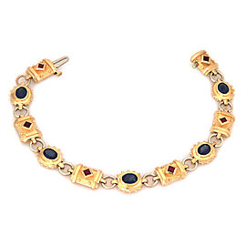 Sapphire Ruby Fancy Oval & Bar Link 14k Yellow Gold Bracelet