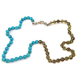 Judith Ripka Diamond Turquoise & Quarts Sterling & 18k Gold Beads Necklace 31.5"