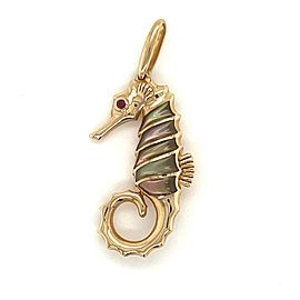 Kabana Mother of Pearl Ruby 14k Yellow Gold Seahorse Pendant