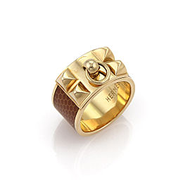 Hermes Collier de Chien Honeycomb Enamel 18k Yellow Gold Band Ring