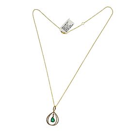 1.01 CT Emerald 0.39 CT Diamond 18K Yellow Gold Dangling Pendant Necklace 18"