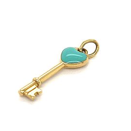 Tiffany & Co. Blue Enamel Heart Key Charm 18k Yellow Gold Pendant