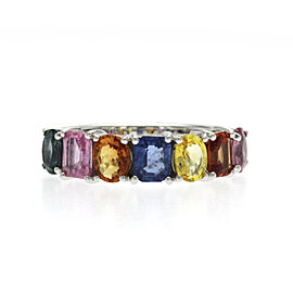 Multi Color Sapphire 18K White Gold Band Ring
