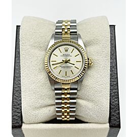 Rolex Ladies 76193 Oyster Perpetual Silver Dial 18K Yellow Gold Steel