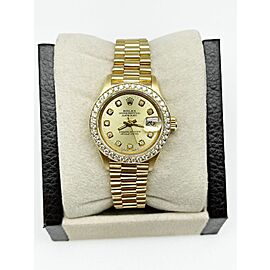 Rolex 69178 Ladies President Datejust Champagne Diamond Dial Bezel 18K Gold