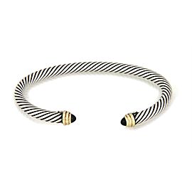 David Yurman Onyx Sterling Silver 14k Yellow Gold 5mm Cable Cuff Bracelet
