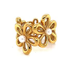 Mikimoto Pearls 18k Yellow Gold Full Circle Graduated Daisy Flower Ring