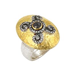 Gurhan Oval Dome Diamond 24k Gold & Sterling Silver Hammered Ring