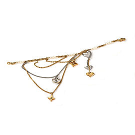 Louis Vuitton Monogram Pearls 18k Two Tone Gold Multi-Charms Chain Bracelet