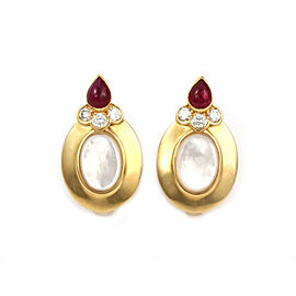 Christian Dior Diamond Ruby Mother of Pearl 18k Yellow Gold Oval Post Earrings