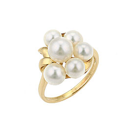 Mikimoto Akoya Pearls 18k Yellow Gold Cluster Ring