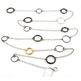 Gurhan HOOPLA Dark & White Sterling & 24k Gold Circle Necklace 50"
