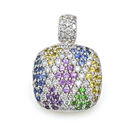 Women's Colorful Gemstone and Diamond Enhancer Pendant in 18k White Gold Signed