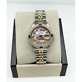 Rolex Ladies Datejust Pink MOP Diamond Dial Sapphire Bezel 18K Gold Steel