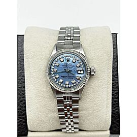 Rolex Ladies Datejust Blue MOP Diamond Dial 18K White Gold Stainless Steel