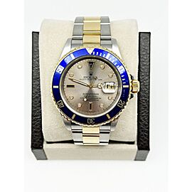 Rolex Blue Submariner Silver Serti Dial 18K Gold and Steel