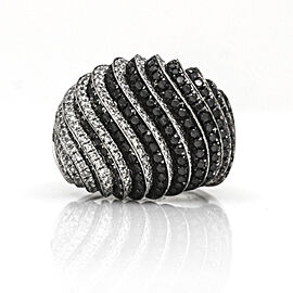 Signed Black and White Diamond Waves Dome Statement Ring