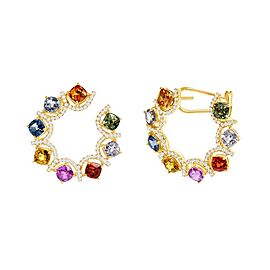 Multi Color Sapphire 0.52 CT Diamonds 14K Rose Gold Hoop Earrings