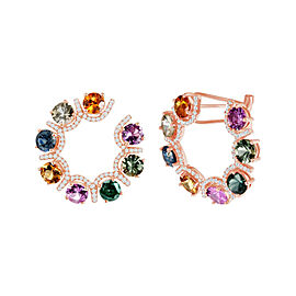 Multi Color Sapphire 0.92 CT Diamonds 14K Rose Gold Hoop Earrings