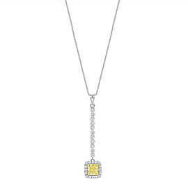 1.79 CT Yellow and White Diamonds 18K White Gold Drop Necklace 18"