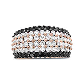 18K Rose Gold 2 1/5 Cttw Black and White Diamond 6 Row Band Ring (F-G and Black Color, VS1-VS2 Clarity) - Ring Size 7
