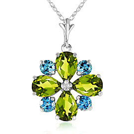 2.43 CTW 14K Solid White Gold Necklace Peridot Blue Topaz