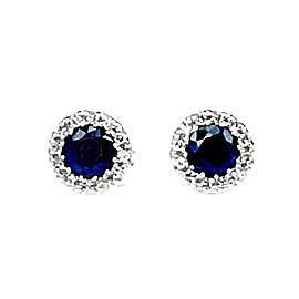 Set of 14k White Gold Sapphire and Diamond Stud Earrings and Necklace