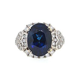 AGL Certified Blue Sapphire and Diamond Engagement Ring