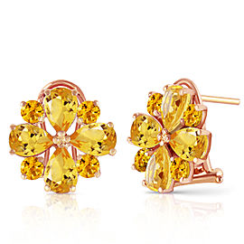 4.85 CTW 14K Solid Rose Gold Flower Citrine Clip Earrings
