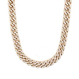 18K Solid Yellow Gold and 13.52 Ct Diamonds 9mm Cuban Link Necklace