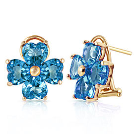 7.6 CTW 14K Solid Gold Heart Cluster Blue Topaz Earrings