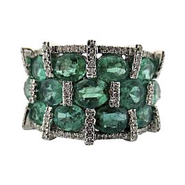 18k White Gold Oval Emerald & 5.01Ct Round Diamond Cluster Vintage Ring