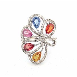 18K White Gold Butterfly Flower Round Pear Diamond, Sapphire, Citrine and Granite Ring Size 6.5