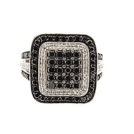 Diamond Ring Large 10k White Gold Black White 1.50ct sz 7 Square Right Hand