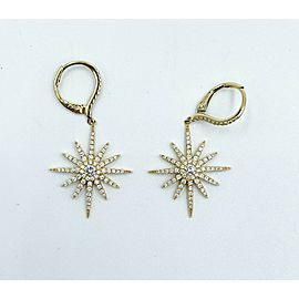 18K Yellow Gold Diamond 1.46ctw Snowflake Drop Dangle Earrings