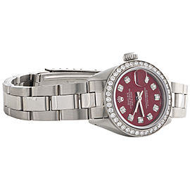 Womens 6917 Rolex DateJust 26mm Diamond Watch Red Dial Steel Oyster Band 1 CT.