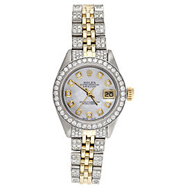 Womens Rolex Diamond Watch MOP Dial 6917 DateJust Two Tone Jubilee Band 2.60 CT.