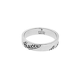 Gucci Logo Thin Band Ring In 18K White Gold Size 11 USA 5.75