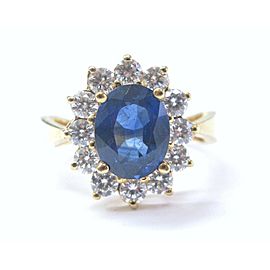 Natural Blue Sapphire & Diamond Anniversary Ring 18Kt Yellow Gold 3.86CT