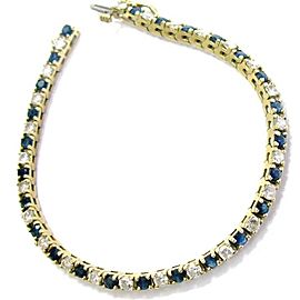 Round Blue Sapphire & Diamond 4-Prong Yellow Gold Tennis Bracelet 14Kt 7" 5.30Ct
