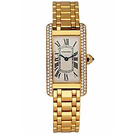 Cartier Tank Americaine 18K Yellow Gold Diamond Bezel Ladies Watch