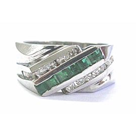 Fine Men's Green Emerald & Diamond White Gold 3-Row Ring 1.16Ct
